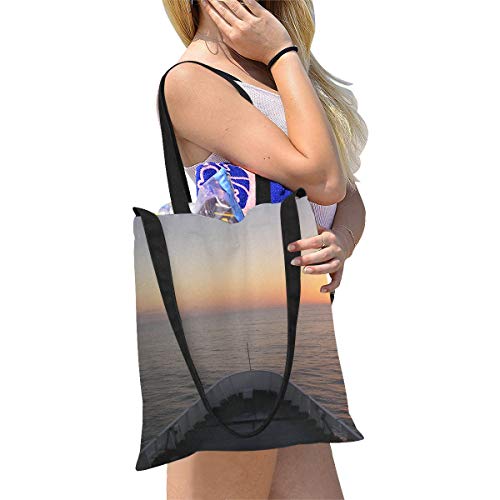 Bolso de mano de lona para mujer Barco de mar Barco Marinero Amanecer Bolsa de regalo de las Islas Baleares Bolsa de ropa de viaje de tela Impresión de gran tamaño Correa de hombro cruzada simple Com