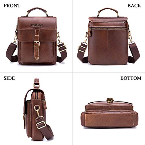 Bolso Hombre Bandolera Cuero Bolsa Caballero Crossbody Mensajero del Trabajo Vintage de Hombro Casual Messenger Bag,Marrón