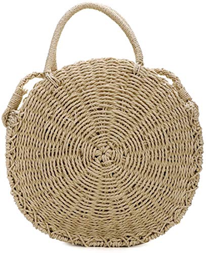 Bolsos de paja para mujer, tejido a mano, paja, grande, asa redonda, anillo, retro, playa de verano, bolsa de ratán, color Negro, talla Talla única