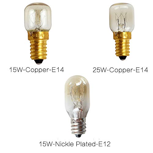 Bombilla de horno de repuesto E12/E14, fácil de instalar, 15 W, 25 W, base de cobre profesional, resistente al calor, microondas, luz incandescente súper brillante