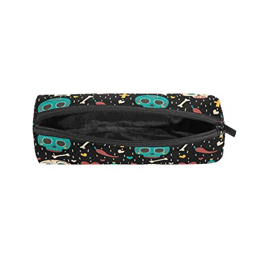 BONIPE - Estuche con diseño de calavera de azúcar y hueso de cruz, bolsa de papelería escolar con cremallera, bolsa de maquillaje para cosméticos