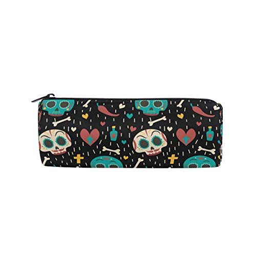 BONIPE - Estuche con diseño de calavera de azúcar y hueso de cruz, bolsa de papelería escolar con cremallera, bolsa de maquillaje para cosméticos