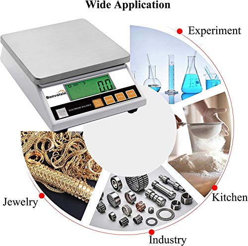 Bonvoisin Balanza Digital Electrónica de Alta Precisión de 0.1g Báscula Industrial con Función de Conteo y Tara Ideal para Lab, Joyería, Industrial - Certificado CE (6000g, 0.1g)