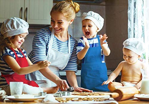 boogift Delantal para Niños y Conjunto de Gorro,Cocinero de Niños Algodón Ajustables de Cocina de Niños Niñas con 2 Bolsillos para Vestido de Cocina Repostería (4 Piezas) (Traje 2)