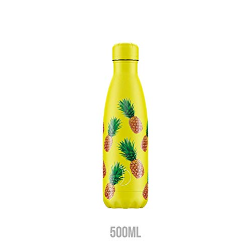 Botella De Agua De Chilly's | Acero Inoxidable y Reutilizable | Prueba de Fugas, Libre de transpiración | Piña Nueva | 500ml