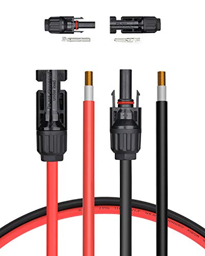 BougeRV Cable de Extensión Solar 6m (20 pies) 10AWG con Conector Hembra y Macho Herramienta de Kit de Adaptador de Panel Solar (20 Pies Rojo + 20 Pies Negro)