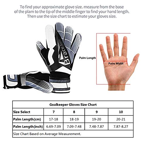 Brace Master Guantes de Portero con Fuerte Agarre y Protección para los Dedos, Guante de Portero de Palma 3 + 3MM para Hombres y Mujeres, Entrenamiento y Partido, Interiores y Exteriores