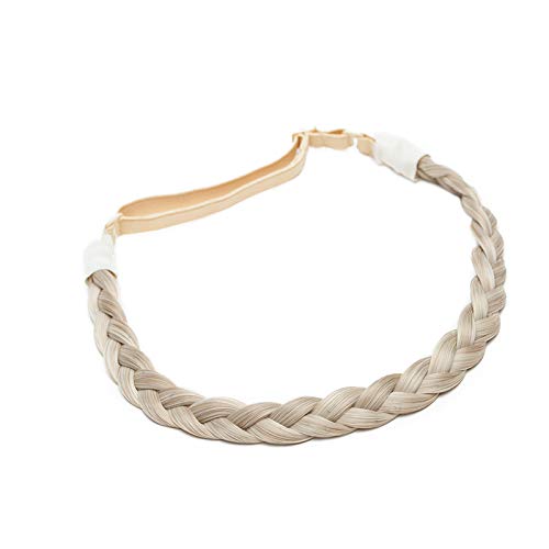 Braid Headband Braiding Hair Band Plaited Braided Hairpiece Classic Chunky Wide Hairband Elastic Stretch Hair Extensions for Women Girl Small-0.6” Wide Sandy Blonde mix Bleach Blonde