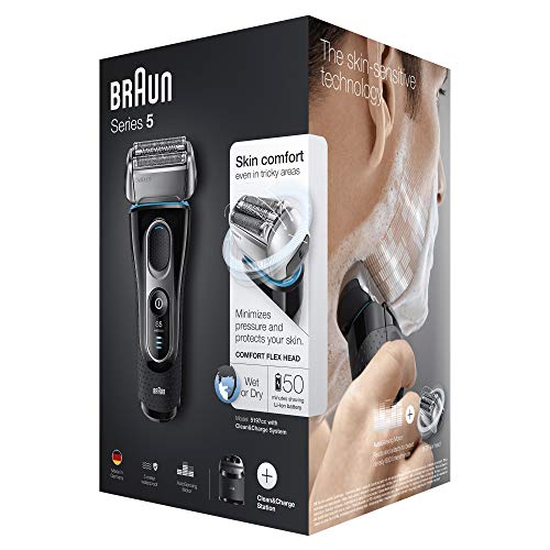 Braun Series 5 5197 Clean&Charge - Afeitadora eléctrica hombre, afeitadora barba, en húmedo y seco, máquina de afeitar barba con recortadora de precisión, negro