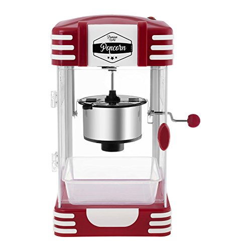 Bredeco BCPK-300-WR Palomitera Mini Máquina de Palomitas (300 W / 100 s, Porción de Maíz 57 g, Revestimiento de Téflon, Cuchara Dosificadora Multi Función incl., 28,5 x 32,5 x 46 cm) Roja Diseño Retro