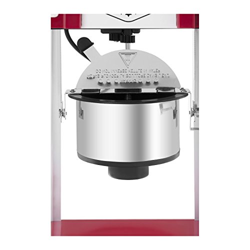 Bredeco BCPK-300-WR Palomitera Mini Máquina de Palomitas (300 W / 100 s, Porción de Maíz 57 g, Revestimiento de Téflon, Cuchara Dosificadora Multi Función incl., 28,5 x 32,5 x 46 cm) Roja Diseño Retro