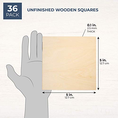 Bright Creationsin terminar de Madera Azulejos (36-Pack) - sin terminar de Madera Cuadrada Recortes Azulejos - Ideal para Bricolaje Manualidades, proyectos de Arte, decoración - 12,7 x 12,7 cm