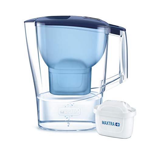 BRITA Aluna azul- Jarra de Agua Filtrada con 1 cartucho MAXTRA+, Filtro de agua BRITA que reduce la cal y el cloro, Agua filtrada para un sabor óptimo, 2.4L