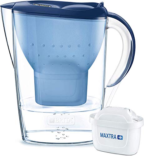 BRITA Marella azul – Jarra de Agua Filtrada con 1 cartucho MAXTRA+, Filtro de agua BRITA que reduce la cal y el cloro, Agua filtrada para un sabor óptimo, 2.4L