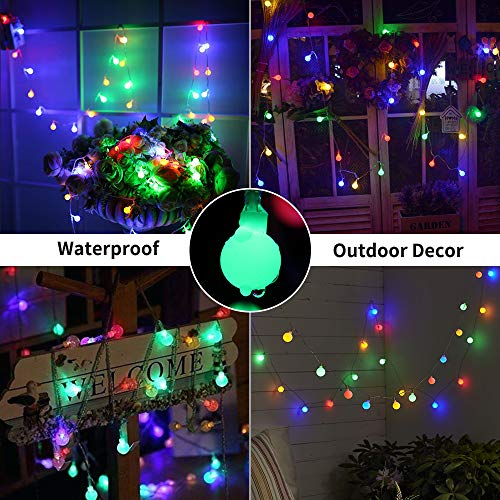 BrizLabs Cadena de Luces 50 LED Guirnalda Luces Batería 8 Modos con Temporizador, Multicolor Resistente al Agua Luces de Bola de Navidad para Exterior,Interior, Casas, Boda, Jardín, Fiesta