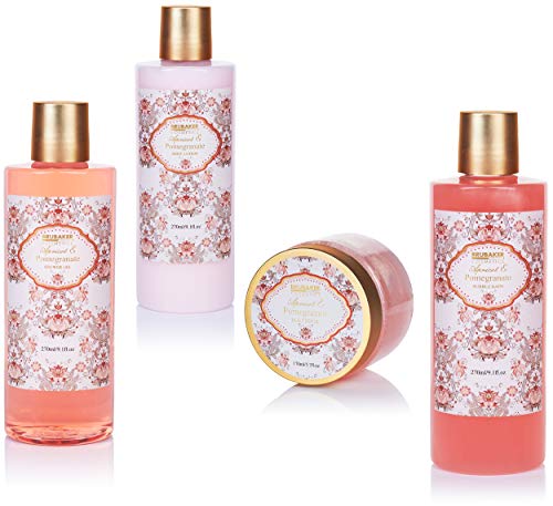 BRUBAKER Cosmetics Set de Baño y Ducha"Apricot & Pomegranate" - Fragancia Albaricoque y Granada - Juego de regalo de 11 piezas en cesta de mimbre