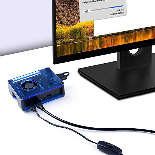 Bruphny Caja para Raspberry Pi 4 con 35mm Ventilador, Cargador de 5V / 3A USB-C, 4 X Disipador, Compatible con Raspberry Pi 4 Modelo B (Gran Ventilador y Disipadores) - Negro y Azul