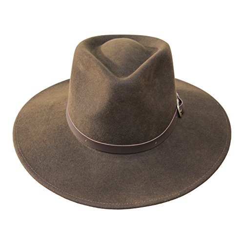 B&S Premium Lewis - Sombrero de ala Ancha Fedora - 100% Fieltro de Lana - Resistente al Agua - Banda de Piel - Marron Oscuro 56cm
