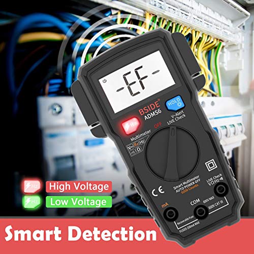 Bside True RMS multímetro digital inteligente, 6000 cuentas, voltímetro de rango automático AC/DC frecuencia de voltaje de corriente V-Alert Live Wire Check Electrical Tester