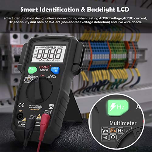 Bside True RMS multímetro digital inteligente, 6000 cuentas, voltímetro de rango automático AC/DC frecuencia de voltaje de corriente V-Alert Live Wire Check Electrical Tester