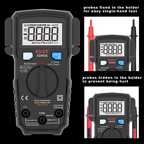 Bside True RMS multímetro digital inteligente, 6000 cuentas, voltímetro de rango automático AC/DC frecuencia de voltaje de corriente V-Alert Live Wire Check Electrical Tester