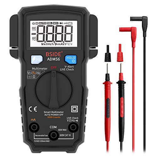 Bside True RMS multímetro digital inteligente, 6000 cuentas, voltímetro de rango automático AC/DC frecuencia de voltaje de corriente V-Alert Live Wire Check Electrical Tester