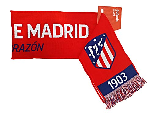 Bufanda Telar Atlético de Madrid - Coraje y Corazón - Nuevo Escudo - Rojo - Blanco - Azul Marino