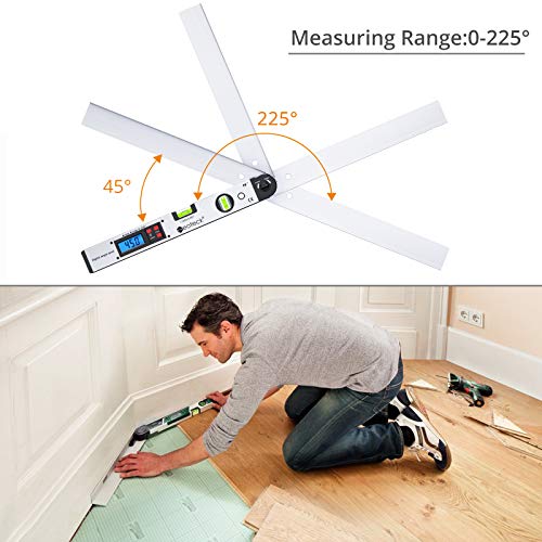 Buscador de Ángulo Digital 400mm/16 inch 0~225° Retroiluminado LCD Digital Transportador Nivel de Ángulo Indicador con Bolsa Portátil para Aplicaciones Industriales, Obras de Renovación