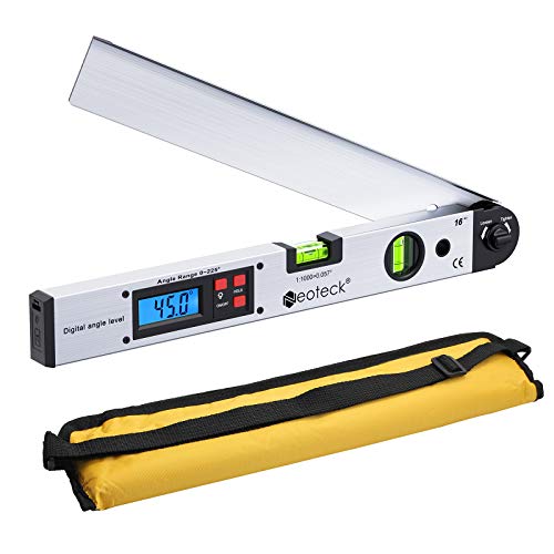 Buscador de Ángulo Digital 400mm/16 inch 0~225° Retroiluminado LCD Digital Transportador Nivel de Ángulo Indicador con Bolsa Portátil para Aplicaciones Industriales, Obras de Renovación