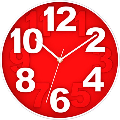 BUVU ZH09755C Reloj de Pared, Rojo, 30 x 30 x 4 cm