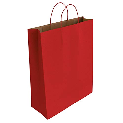 [CA3032] 50 x Bolsa de Papel Kraft Rojo con Asas Rizadas (37 x 27 x 12 cm)