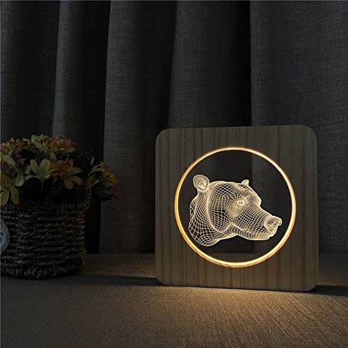 Cabeza de Oso Vida Silvestre Abstracto acrílico lámpara de Mesa de luz Nocturna de Madera Interruptor de Control lámpara de Grabado Regalo de niños