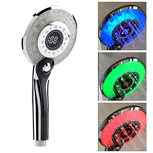 Cabezal De Ducha LED Cuarto De Baño De Mano Control De Temperatura De 3 Colores Cambio De Color Ducha De Mano Con Pantalla Digital De Temperatura Ahorro De Agua 3 Modo De Pulverización (#1)