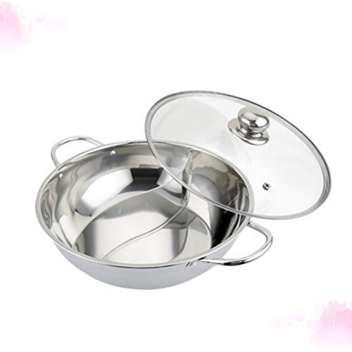 Cabilock Olla Caliente Shabu de Acero Inoxidable con Divisor para Estufa de Gas de Inducción Eléctrica Utensilios de Cocina de Sopa de Doble Cara (32 Cm)