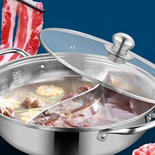 Cabilock Olla Caliente Shabu de Acero Inoxidable con Divisor para Estufa de Gas de Inducción Eléctrica Utensilios de Cocina de Sopa de Doble Cara (32 Cm)