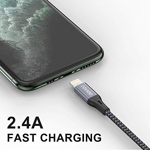 Cable Cargador iPhone, RAVAID [MFi Certificado] 1.8M Cable Lightning Carga Rápida Nylon Trenzado Compatible con iPhone 11 XS MAX XR X 8 Plus 7 Plus 6S 6 Plus 5 5S 5C SE iPad iPod - Gris