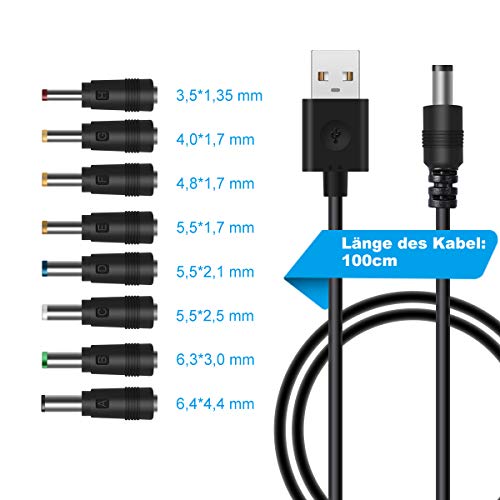 Cable USB a DC,8 a 1 LANMU Cable USB a DC Cable Hueco Cable de Alimentación Cable Adaptador Cable con Conector 8 para Enrutador, Computadora Portátil,Teclado y Otros Electrodomésticos (1M)