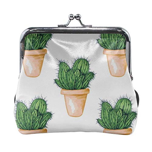 Cactus Comestible Mexicano para Mujer, Bonito Monedero de Cuero, Monedero, Monedero, Monedero, Tarjetero, minibolso con Hebilla de Bloqueo de Beso para Mujer, Monedero