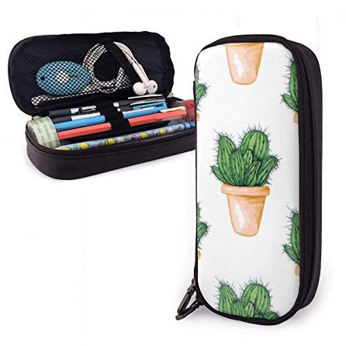 Cactus mexicano comestible Bolígrafo lindo Estuche de lápices Bolso de cuero Estuche de lápices con doble cremallera Caja de soporte para oficina escolar Niñas Niños Adultos