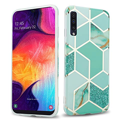 Cadorabo Funda para Samsung Galaxy A50 / A30s en Mármol Verde Oro Verde Claro No.3 - Cubierta Proteccíon de Silicona TPU en Motivo Mosaico - Gel Case Cover Carcasa Ligera