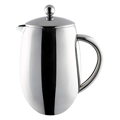 Cafetera de 3 tazas con doble revestimiento y lateral recto, color plateado, efecto espejo, 0,35 ml, de Café Ole, acero inoxidable, espejo, 0.8 l