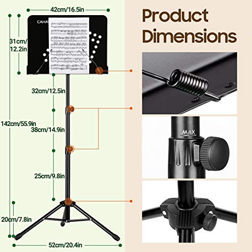 CAHAYA 2-EN-1 Atril Partituras & Atril de Escritorio para Libros [Nueva Versión] Soporte para Partituras Plegable 80-145cm con Bolsa de Transporte