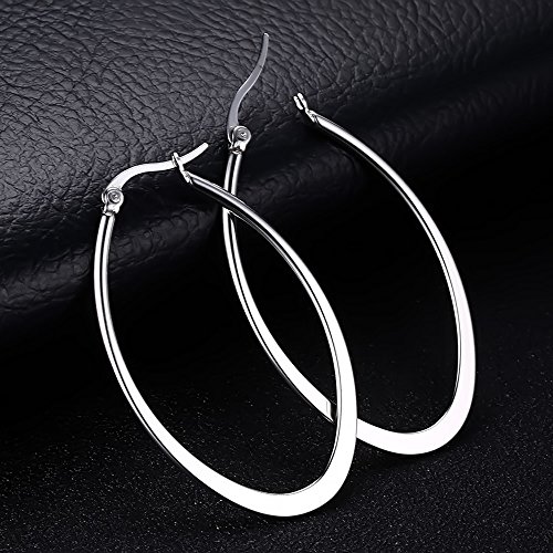 Caimeytie Pendientes Aros para Mujer Oval Acero Inoxidable Plata