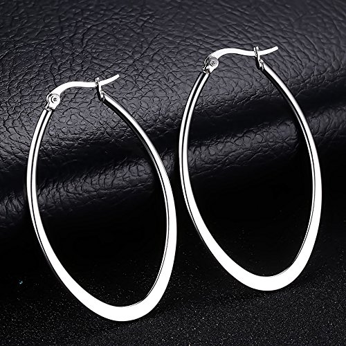 Caimeytie Pendientes Aros para Mujer Oval Acero Inoxidable Plata