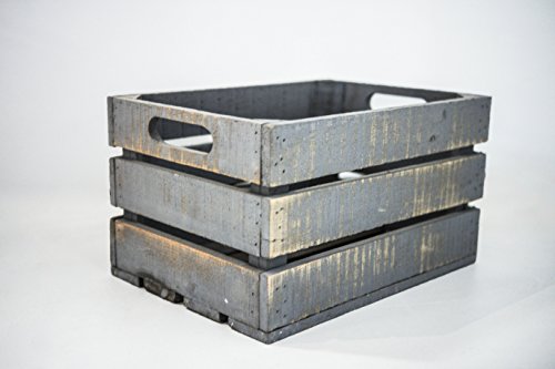 Caja de Almacenamiento con Asas Sam, Caja Tipo Fruta con Asas de Madera, Gris, 31x21x18.7cm. Incluye Imán Personalizable.