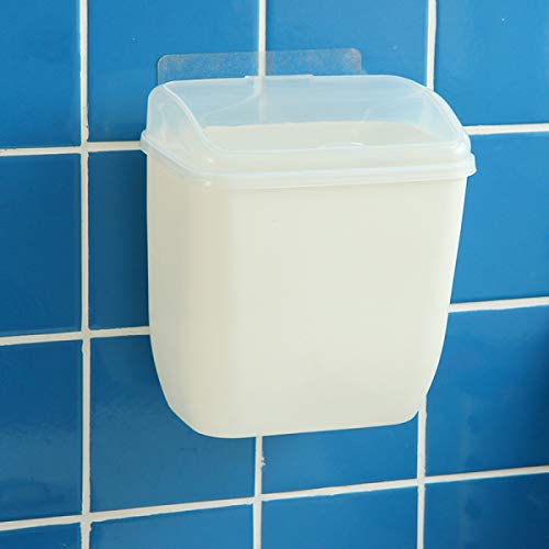 Caja de almacenamiento de papelera para montar en la pared con tapa, adhesivo mágico creativo para pared, baño, cocina, papelera de residuos de plástico, polipropileno, ver imagen, talla única