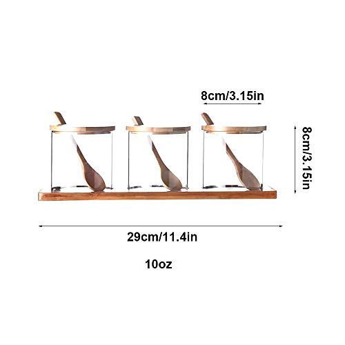 Caja de condimentos gourmet, frasco de vidrio para condimentos de 10 oz con cucharas de servir, juego de frascos de especias, botella de condimentos, suministros de cocina, 3 piezas / juego, para coc