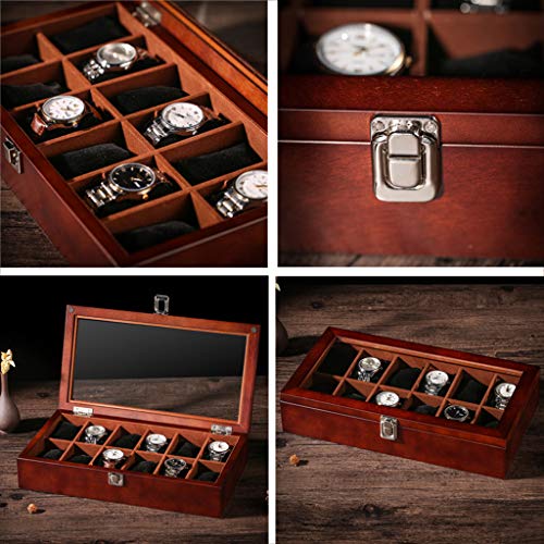 Caja De Reloj De Madera 8 Ranuras con Techo De Vidrio con Cierre De MDF Flocado Forro Hombre/Mujer Relojes Caja De ExhibicióN De Joyas Regalo - 28 × 19.2 × 7.4 cm