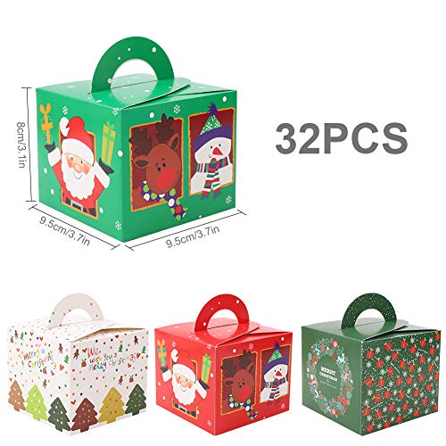 Cajas de Dulces Navideños 32 Piezas Cajas de Dulces Navideñas Cajas Presentes Cajas de Regalo de Favor de Fiesta de Bricolaje para Dulces de Cupcake de Navidad Bolsa de Favor de Fiesta de Niños