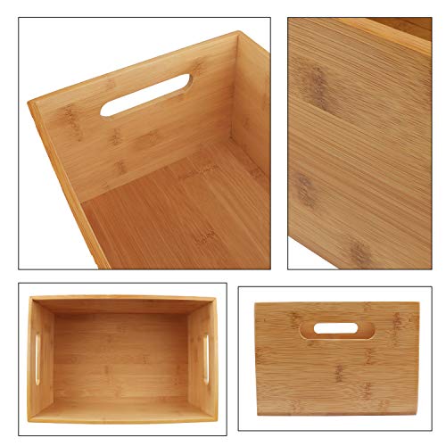 Cajon Madera Almacenaje - 30 x 20 x 14cm, Caja de Bambú con Asa para Organizar Alacena, Cocina, Despensa, Estantes - Caja de Madera Organizar